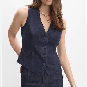 Melanie Lyne 2pc denim vest and lace trim jeans